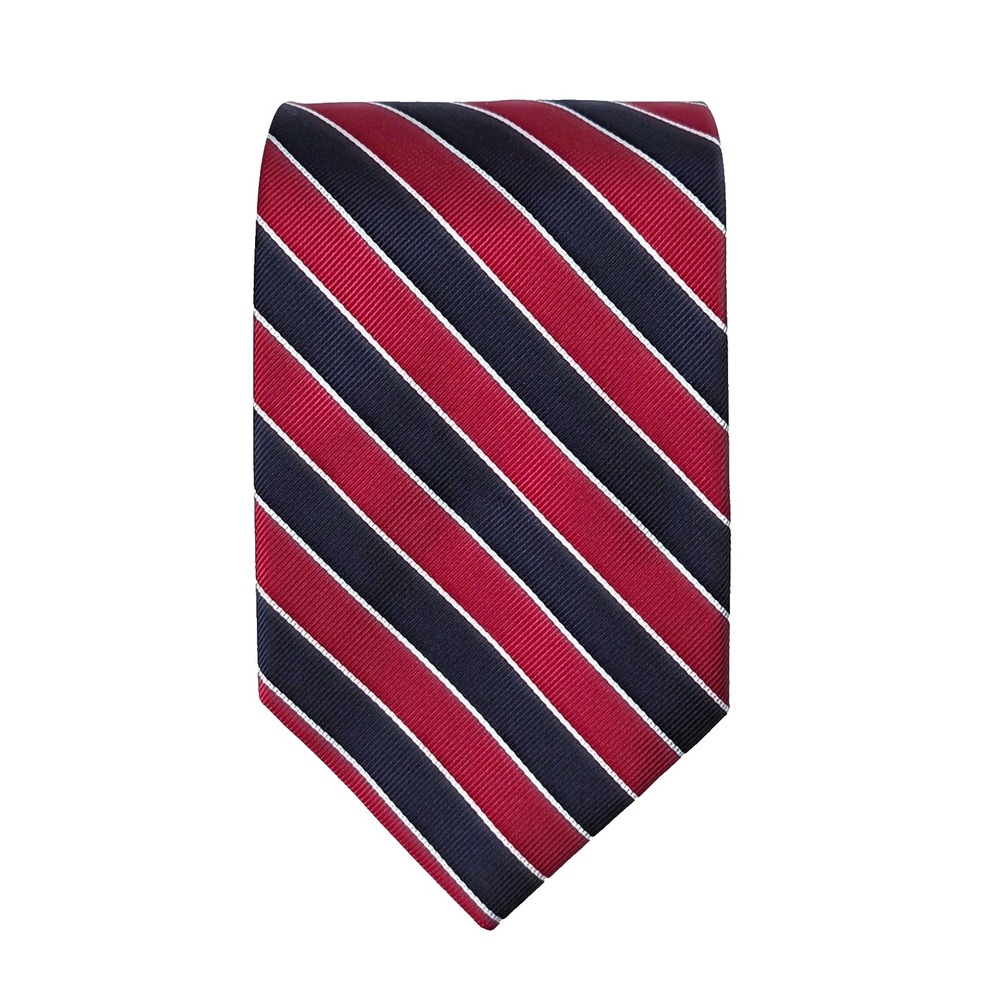 Vintage 90s ROOSTER 100% Silk Necktie USA Preppy Regimental Repp Stripe Red/Navy